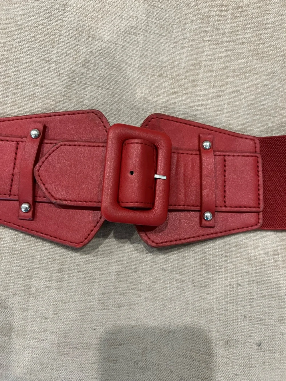 Red Elastic Waist Belt with Decorative Buckle
